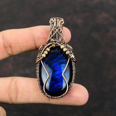 Blue Fire Labradorite Pendant Copper Wire Wrapped Pendant Handmade Gemstone Pendant Copper Jewelry For Gift Decent Pendant Wire Wrap Jewelry