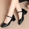 One-Line Button Work Shoes Black Workwear Upper Interview Commuter Single Shoes Thick Heel Women's Leather Shoes Comfortable