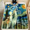 Multi size Van Gogh Howling Wolves Pattern Blanket Flannel Material Soft Warm for All Seasons Home Outdoor Camping Picnics RV