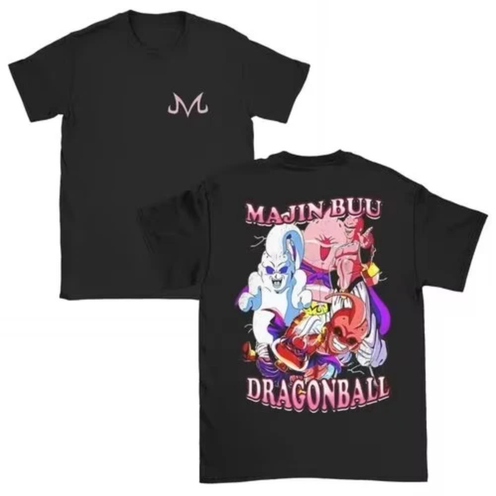 Maglietta estiva da uomo in cotone a maniche corte con scollo tondo e stampa kawaii Majin Buu Gym Ball Z Fitness Anime per genitori