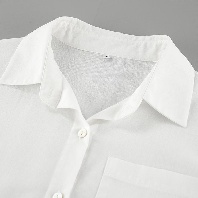 Bílá bavlněná šněrovací košile stahující pas Jednoduchá móda Dámské halenky Polo límeček Jednořadé Dlouhý rukáv Top Dojíždění HarajukuStyl Jaro Léto