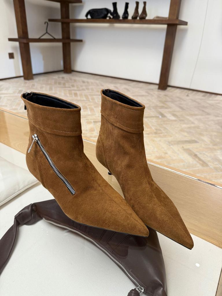 2025 New Internet Celebrity Thin Heel Spring and Autumn Single Boots High Heel Elastic Thin Boots Pointed Suede Kitten and Short Boots Women