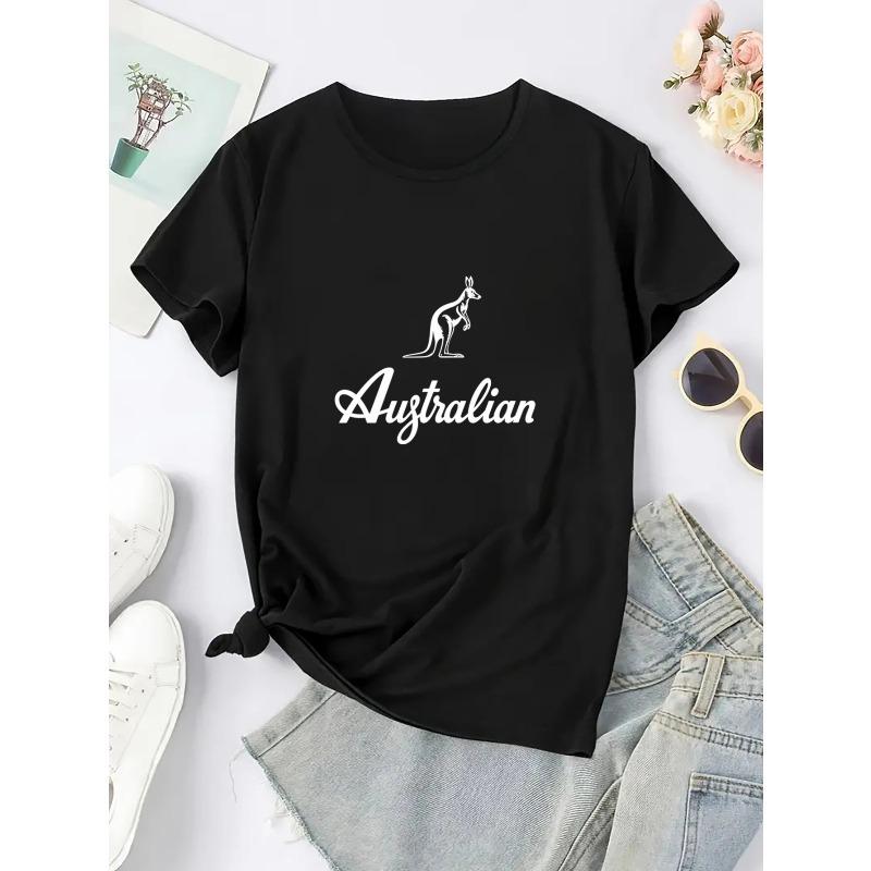 Kangaroo Print T-Shirt - Soft, Breathable, Comfortable WOMEN'S Short Sleeve Casual Summer Sportswear