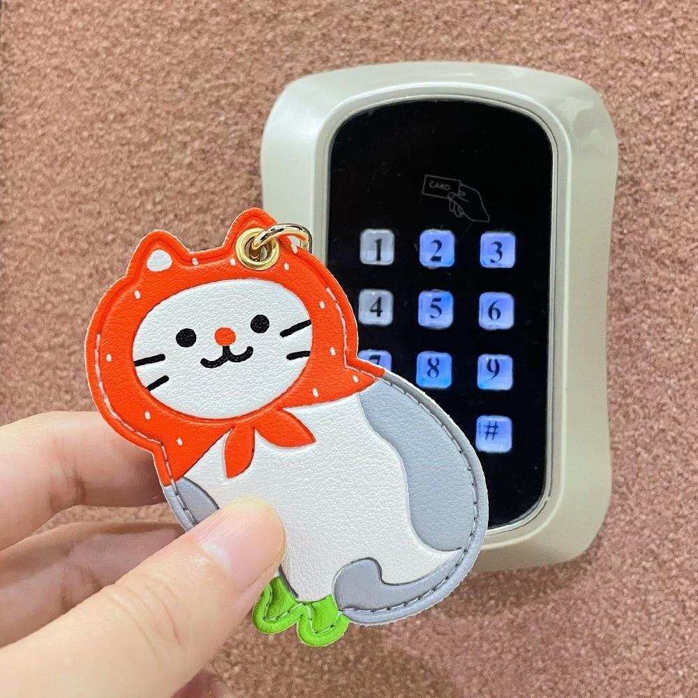 Leather Fruit Kitty Access Card Holder Maneki-neko Access Control Card Pendant  Car Key Pendant