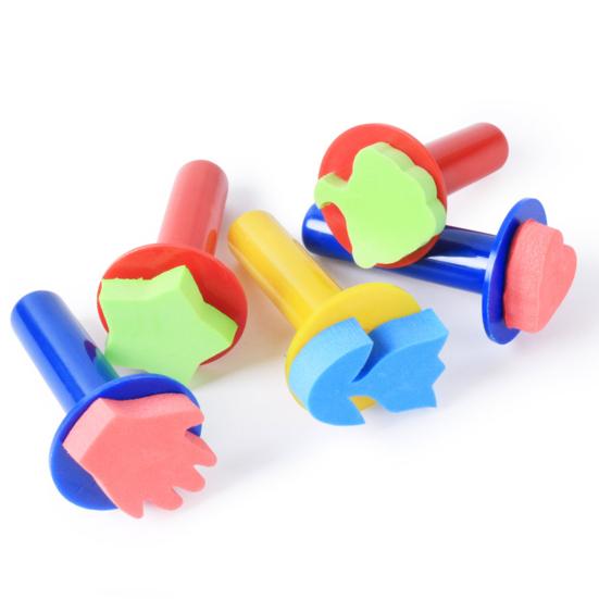5Pcs Sponge Stamps Cute Shape Easy Using Plastic Handle Kids Craft Painting Stamp Brushes for Drawing