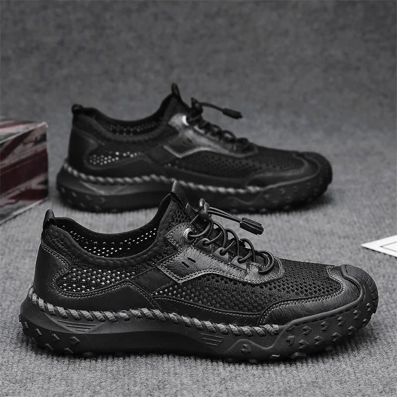 Fashion Men Sneakers Breathable Leather Casual Shoes Mesh Men Shoes Summer Comfortable Mesh Men Loafers Outdoor Walking Zapatos Hombre