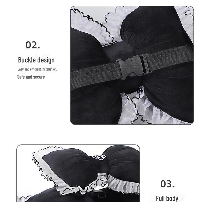 Summer Car Headrest Ventilated Comfortable Neck Pillow with Red Lace Camellia Design and Waist Support