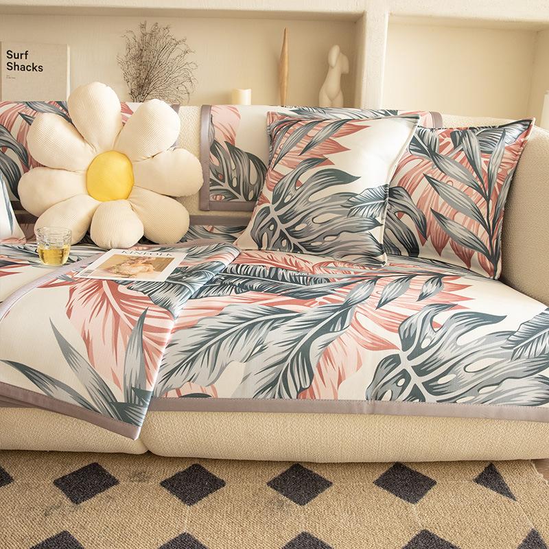 Light Luxury Style American Summer Cool Feeling Ice Silk Mat Sofa Cushion Living Room Dirt Resistant Protection Sofa Cool Cushion Washable