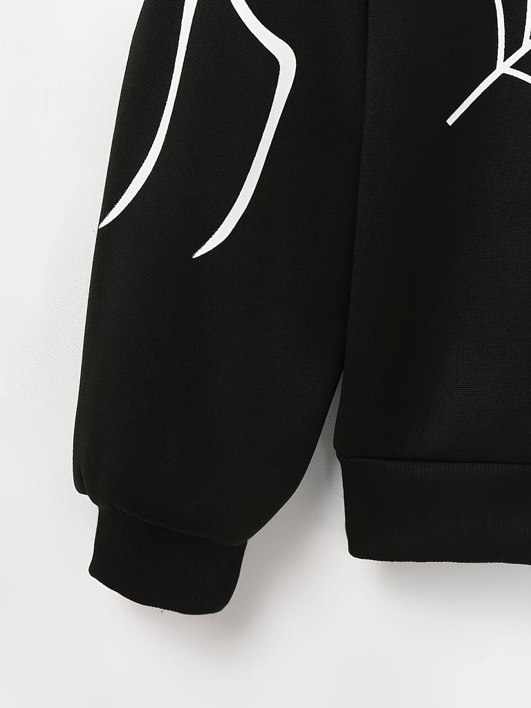 Y2K Fleece Hoodie für Damen – Spinnennetz-Print Lockerer Reißverschluss Kapuzen-Cardigan, Grunge Streetwear Oversized Sweatshirt weniger