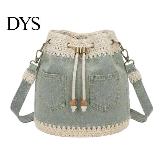 Süße Gänseblümchen-Bestickte Umhängetasche Denim Häkel-Eimer Tasche, Crossbody mit Stickerei, für Damen Boho Kordelzug Mädchen Reisen Tägliche Fahrt