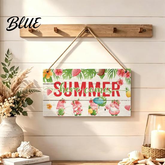 Wooden Door Plaque Summer Hanging Sign, Beach Theme Welcome Sign Front Decor with Decorative Rope, Colorful Hanger for Seasonal Farmhouse House