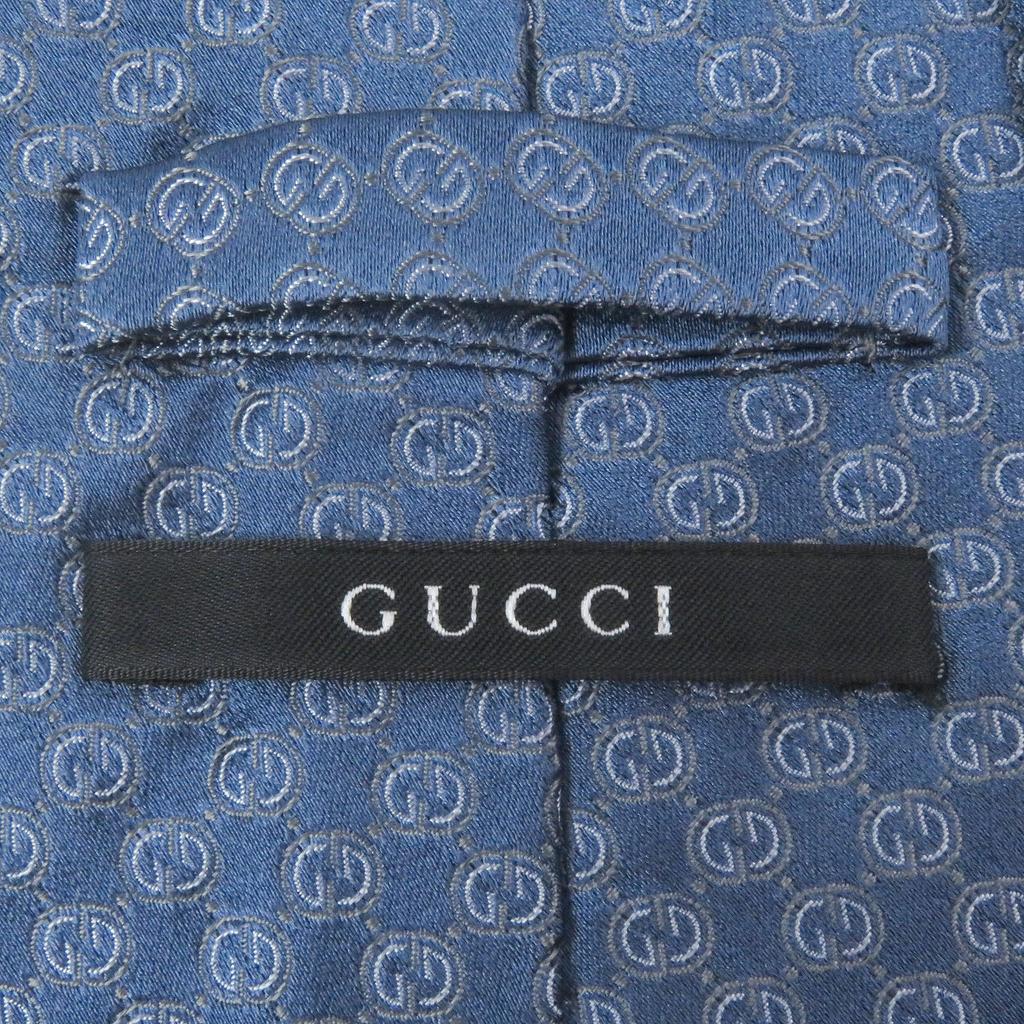 Pristine GUCCI Tie GG Logo Crest Wide Tie Light Blue Silk Mens Used