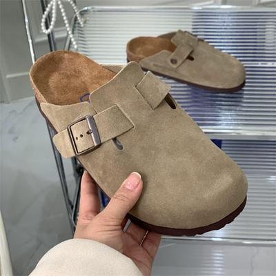 Vintage Boken Semi-drag 2025 Autumn New Suede Cork Flat-soled Muller Shoes Bag Head Slippers Boken Shoes Outside