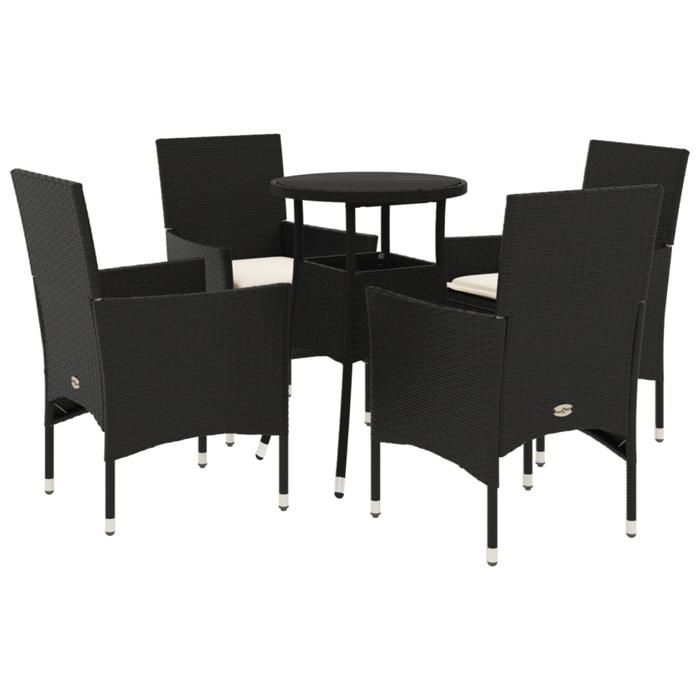 VidaXL Garden Dining Set and Cushions 5 Pcs Black Rattan Glass, Outdoor Dining Set, Furniture of 3278616