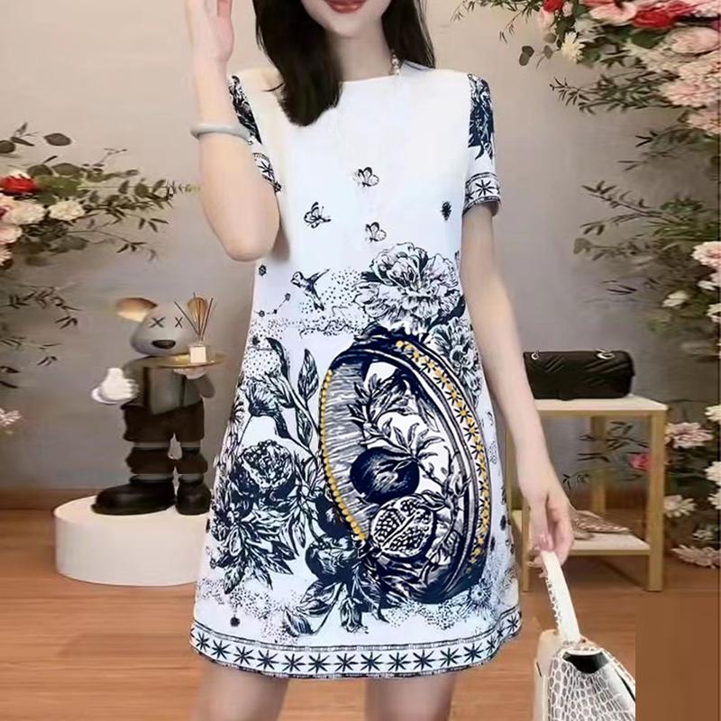 ZANZEA Damen Sommerkleider mit Rundhalsausschnitt und kurzen Ärmeln und bedruckter Taille