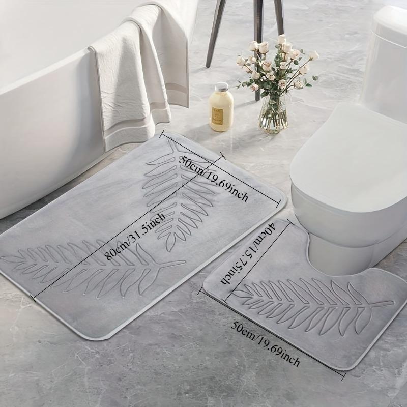 2 ks Vytlačovaný koupelnový kobereček z paměťové pěny s motivem kapradinových listů, protiskluzový, savý, podlahová rohožka do koupelny, na toaletu, domů, měkký sprchový koberec