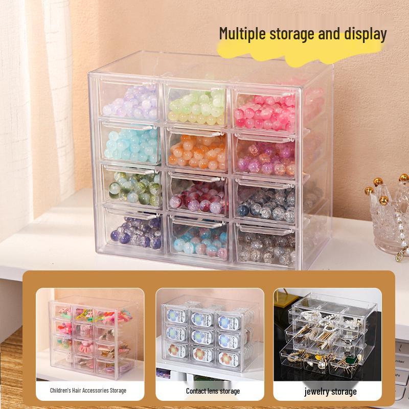 Transparent Nine-Grid Jewelry Beads Storage Box with Drawers