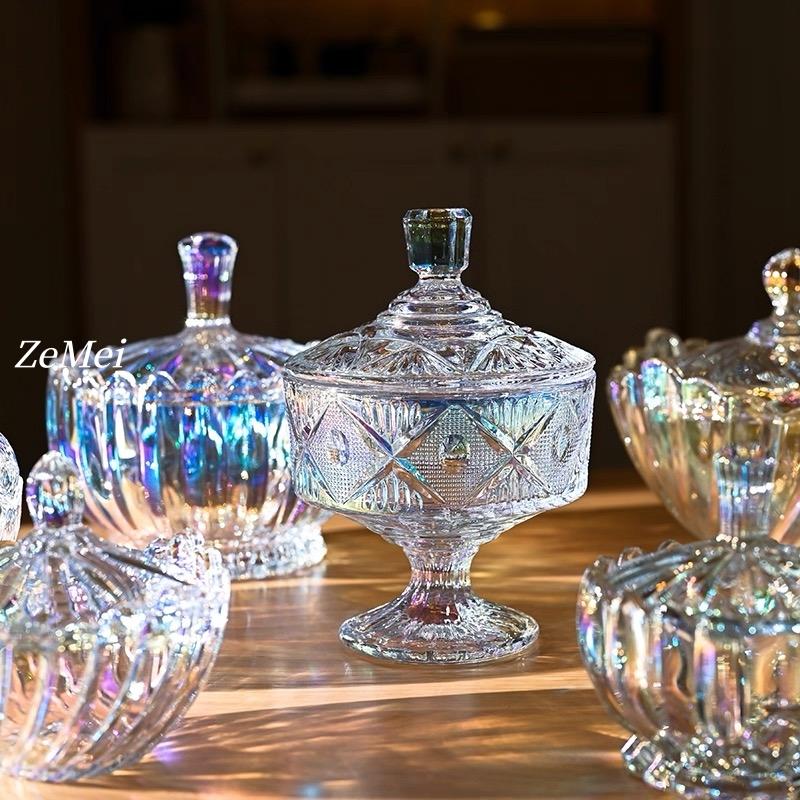 European-Style Colored Glass Storage Jar,Coffee Sugar Jars & Jewelry Boxes Organizer Glass With Lid Candy Container Decoration