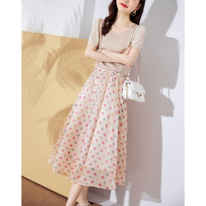 La Chapelle 2026 New Polka Dot Two-Piece A-Line Skirt Set XXL