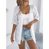 HNXC Spring and Summer Casual Solid Color Cut-out Mid-sleeved Knitted Sweater Vacation Cardigan Women's Wear