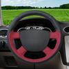 GNUPME DIY Customized Name Hand-Stitched Black Genuine Leather Car Steering Wheel Cover for Ford Focus Kuga Mondeo Edge