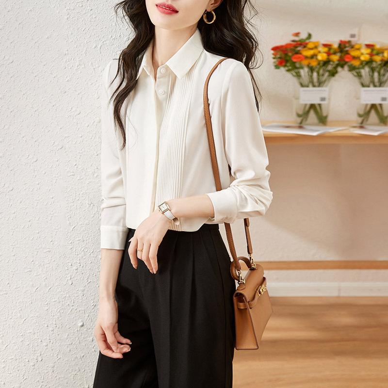 Chiffon Blouse for Women Long-sleeved Spring Clothes Updated Style Design Temperament Top Base Blouse