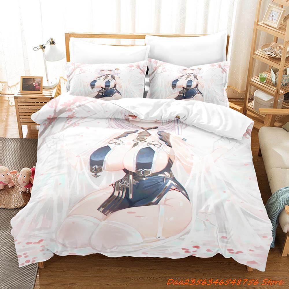 Sexy Azur Lane Sirius Beding Set Carton Anime Thre-piece Set Adult People Kid Bedrom with Soft Fabric Duvetcover Sets 3D Kawai Girl Game Bed Set