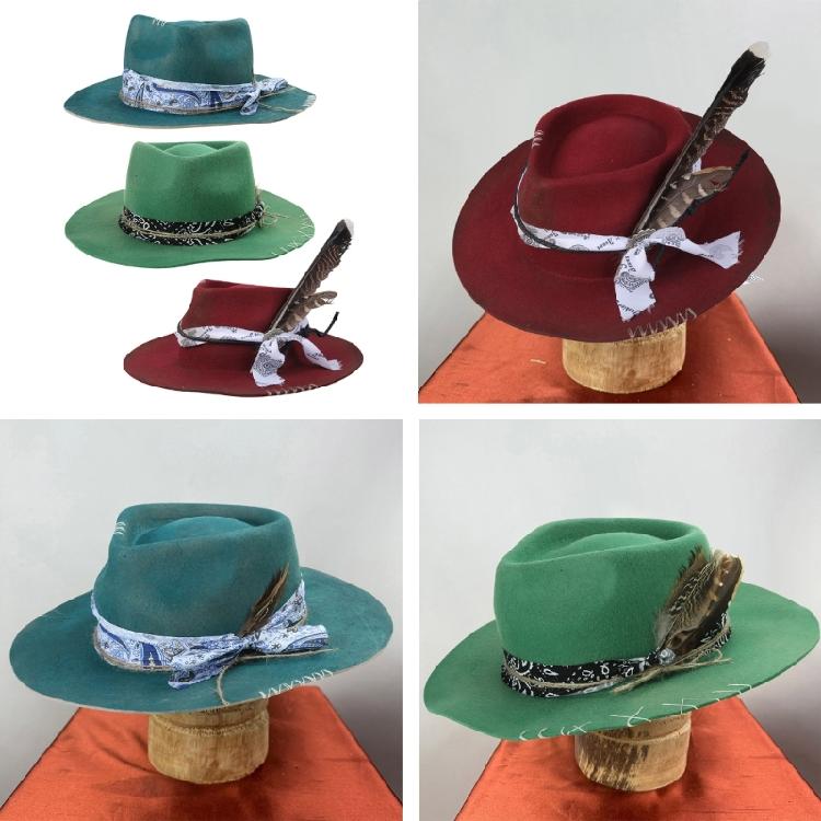 Wool Homburg Exotic Feather Wool Hat Gifts for Comedy Hat Wide Brimmed Unisex Wear for Gatherings Photo Props