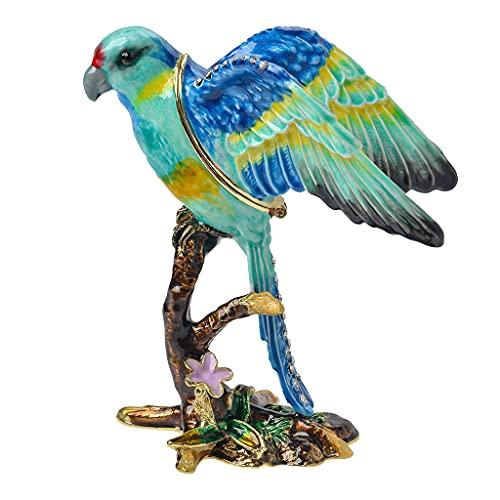 

FJ FENGZHIJIE Parrot Trinket Box, Rhinestone-Encrusted Enamel, Hand-Painted Hinged Jewelry Storage, Bird Figurine, Home Decor, Unique Gift for Bird Lo