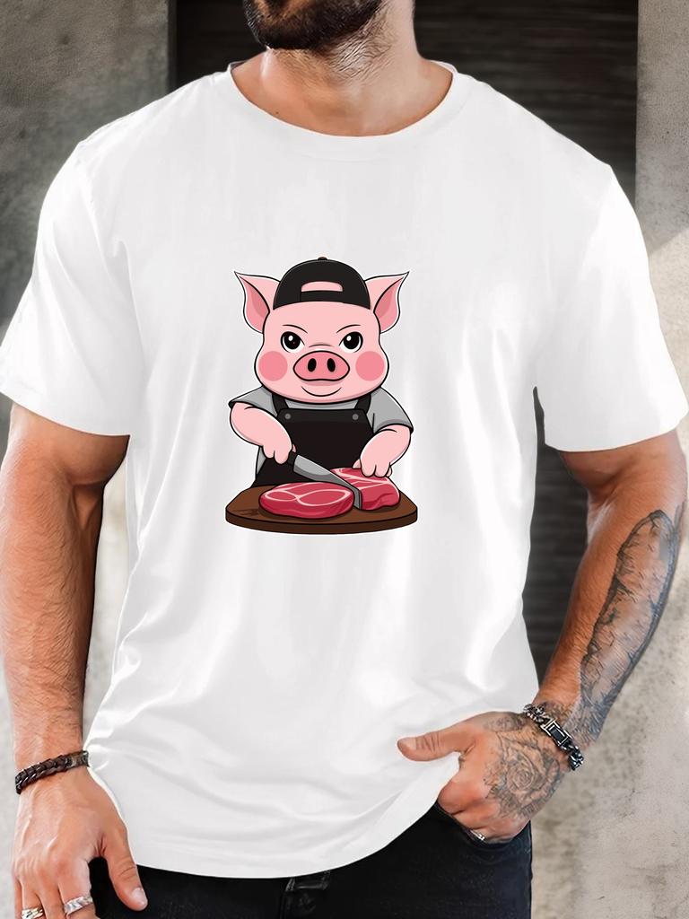 Pig Butcher Cutting Steak Graphic Unisexs Crew Neck Short Sleeve Tee Soft Summer Streetwear Top For Unisex Daily Outdoor Casual Wear
