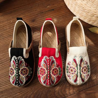 Women Casual Linen Handmade Embroidery Mules Retro Vegan Summer Ladies Canvas Comfortable Espadrille Shoes