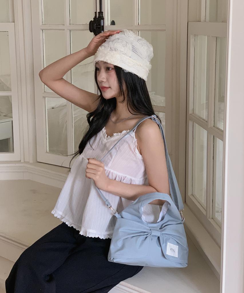 Atil Studio Denim Dewey Mini Ribbon Dot Shoulder & Crossbody Bag _ Musinsa Edition [Light Blue]