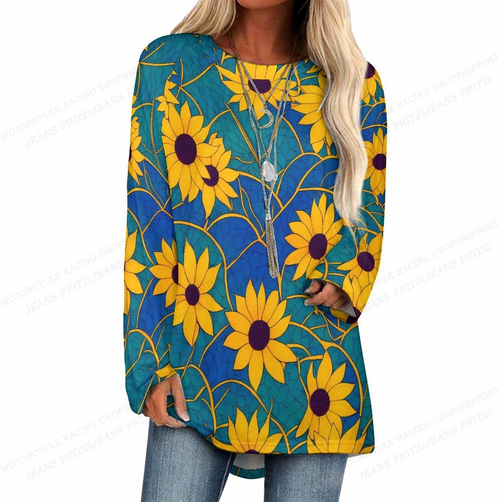 Подсолнух футболка Футболки Женская мода футболка Essential футболка Топы с длинным — фото 6