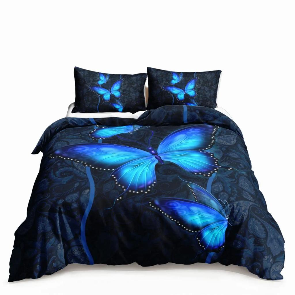 Blue Butterfly Duvet Cover Set For Girls Purple Galaxy Bedding Set Full SizeUniverse Comforter Cover Starry Sky Quilt Cover Set