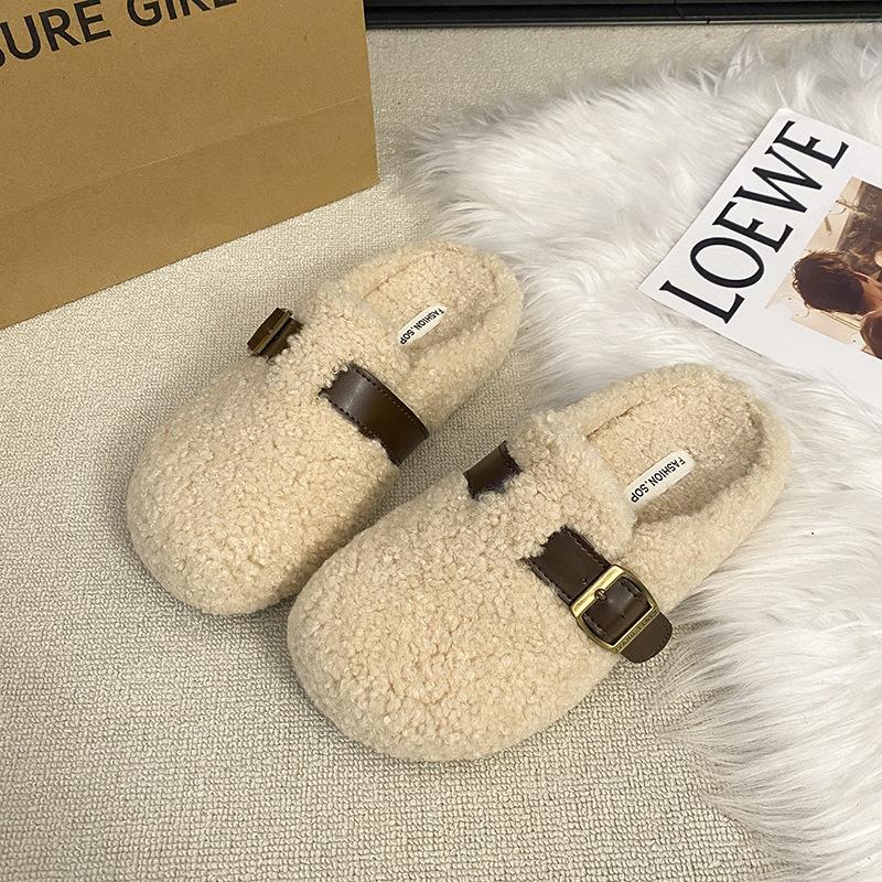 Mao Mao slippers women wear 2025 autumn and winter new Internet celebrities one foot flat lazy bag head half drag cotton slippers