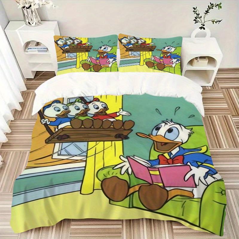 3pcs Donald Duck and His Nephew on the Swing Quilt Cover Set - Soft and Cozy Bedroom, Guest Room and Dorm Decorative Bedding 3-Piece Set 1 Quilt
