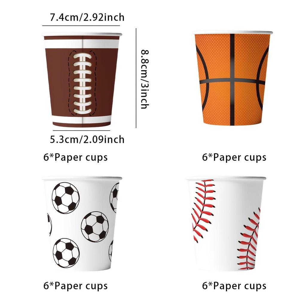 In-Stock Mixed Sports Party Decorations: Football, Basketball, Rugby Paper Plates & Tablecloths