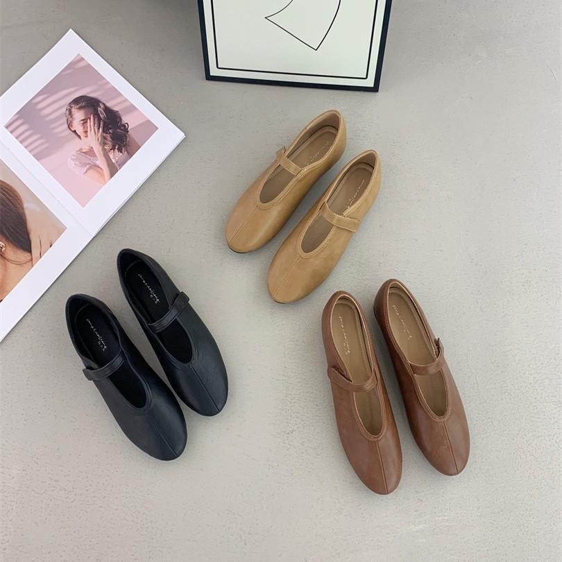 French inner height increase ballet style shallow mouth single shoes women's one pedal casual versatile commuter Mary Jane shoes