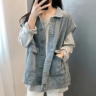 Women's Single-breasted Loose Workwear Denim Vest