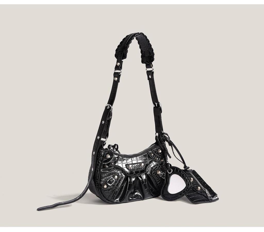 2024 Women's Motorcycle Style Rivet Tassel Shoulder Bag – Summer Pleated Underarm and Messenger Bag