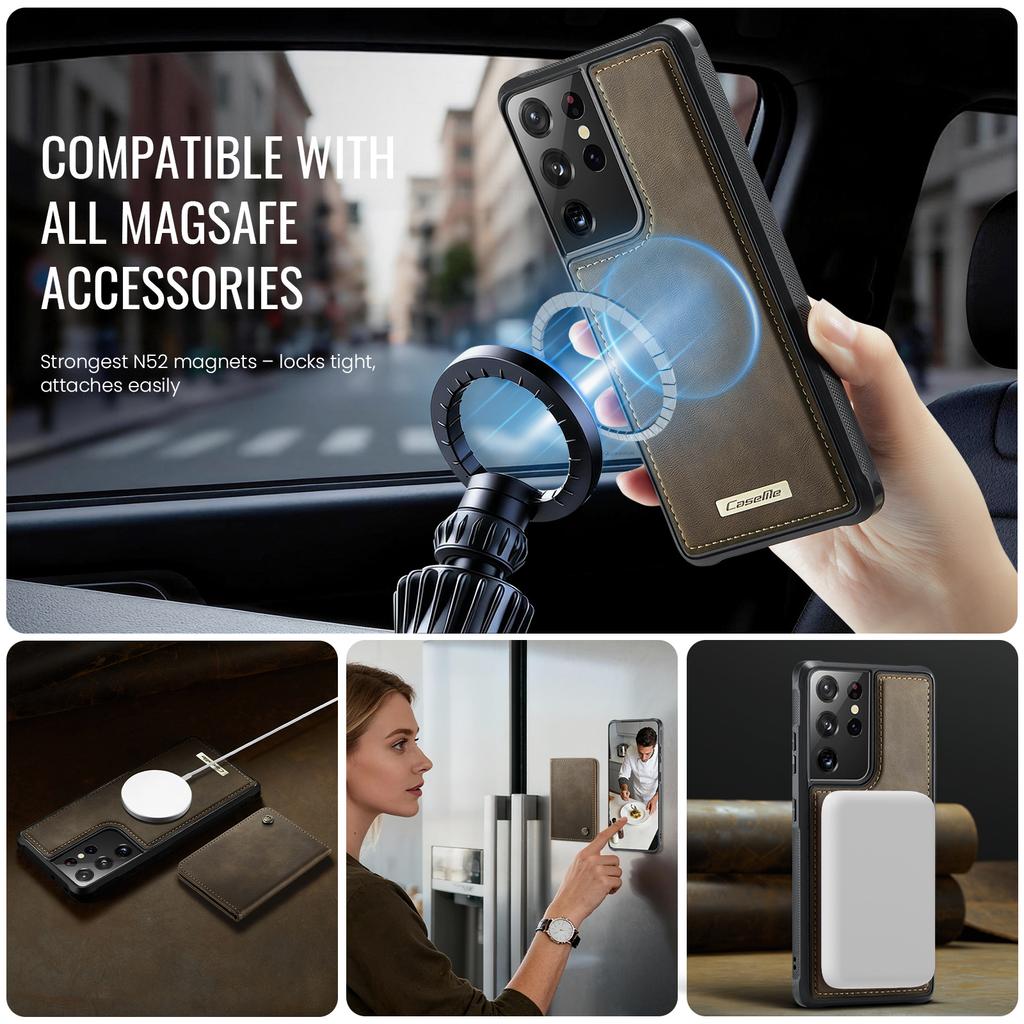 For Samsung Galaxy S21 Ultra 5G Magnetic Case CASEME ME80 Series Leather PC TPU Phone Cover with Detachable Wallet