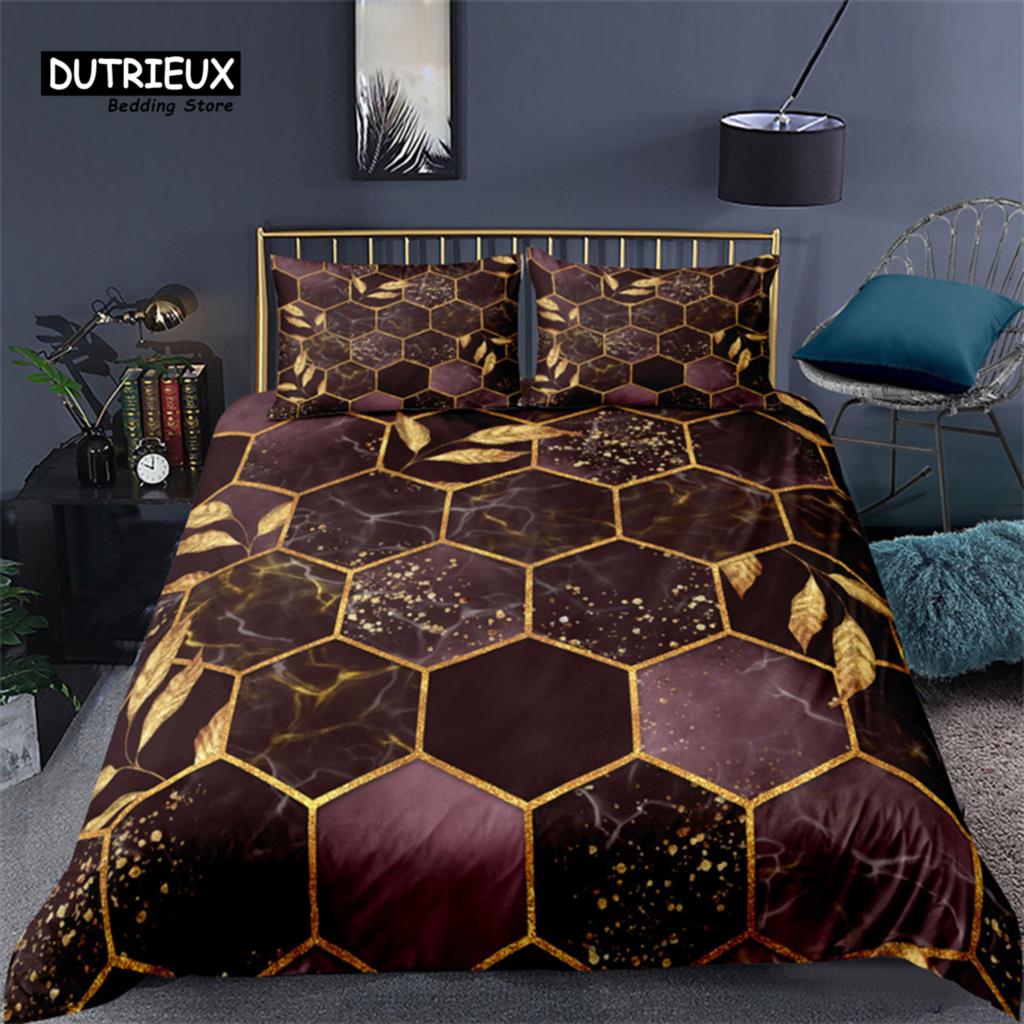 Soft Geometric Bedding Set King Queen Size Microfiber Honeycomb Pattern 3D Print Duvet Cover With Pillowcases Bedroom Decorative