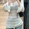 Autumn Sexy Mesh Long Sleeve Sweater Women Summer New French Hollow Thin Sunscreen Tops Korea Chic Knitted Casual Beach Pullover