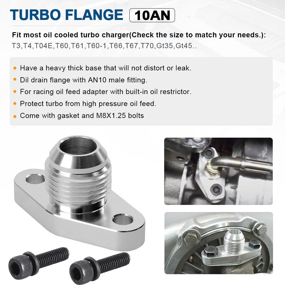 Kit Adaptateur de Bride de Vidange de Retour d'Huile Turbo AN10 Pour Turbos Mitsubishi Série TD04-TD06 / IHI RHF4 RHB4 RHB5 KKK K03 K04