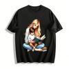 Warm Parent Child Reading Print Casual Adult Top Pure Cotton T-shirt
