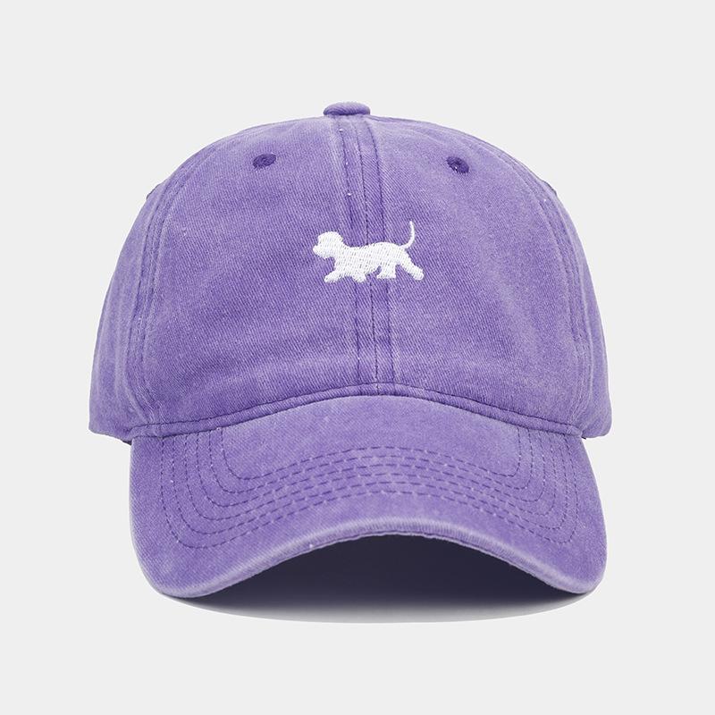 New washed and old retro baseball cap female curved brim puppy embroidered cap male personalized fashion hat
