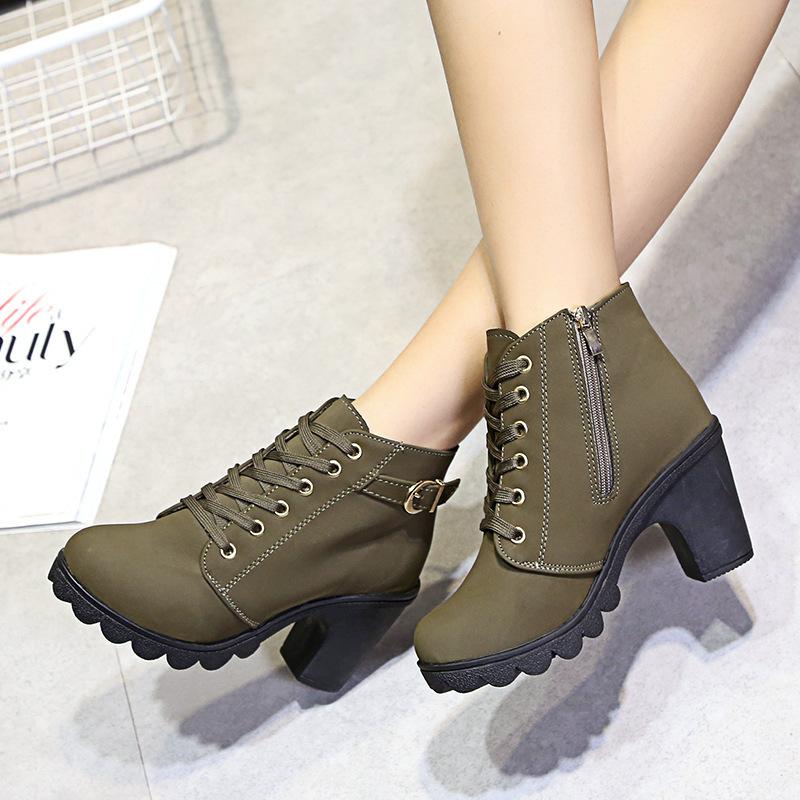 Martin Boots Damen 2025 Herbst und Winter neue hochhackige dickabsatzige kurze Stiefel Damen europäisch und amerikanisch Schnür-Casual Damenstiefel