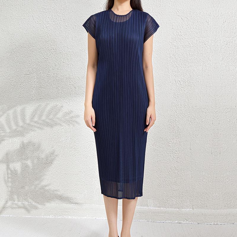 

Летнее женское платье большого размера с плиссированной сеткой, эффект двойки - Элегантный европейский стиль One Size темно-синий