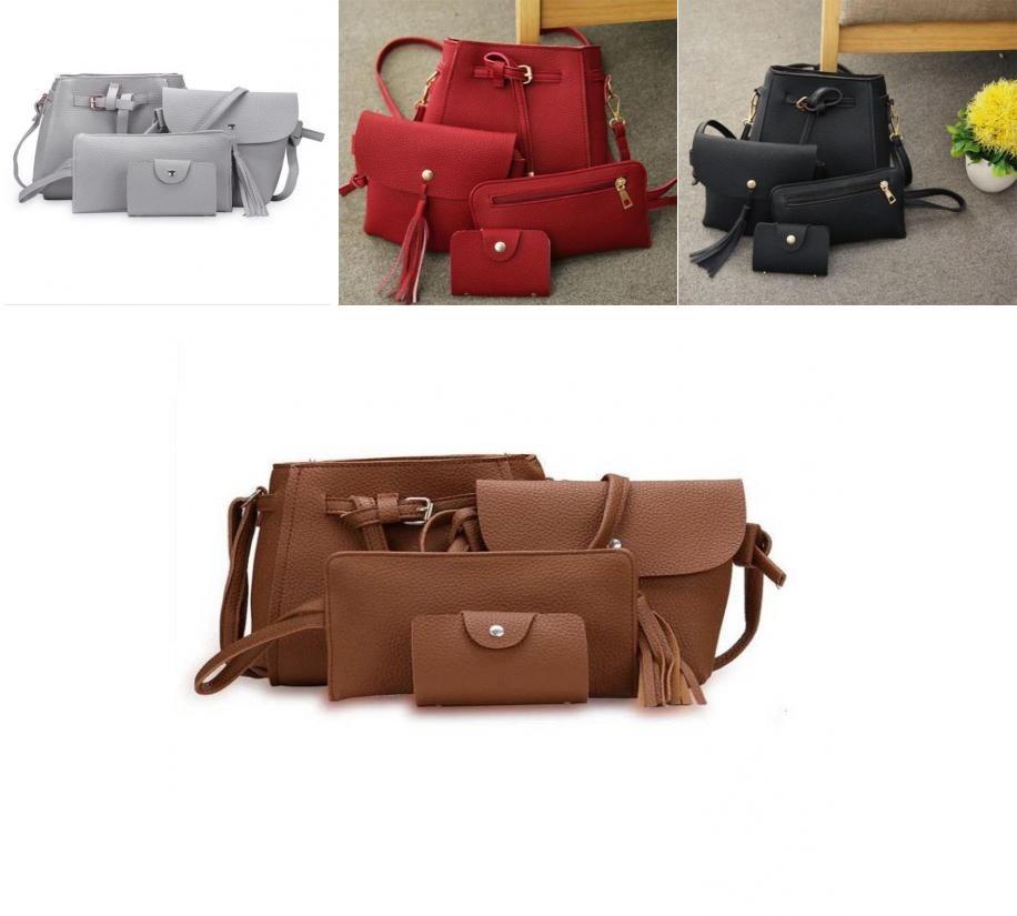 Sophisticated Women's 4pcs Handbag Set With Timeless Design And Solid Colors