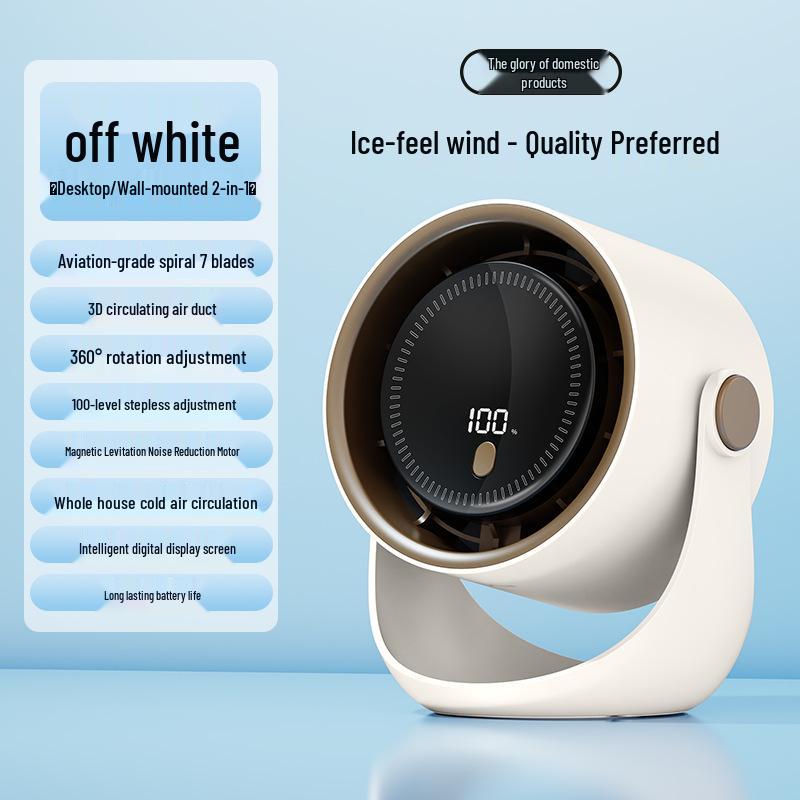 

Безлопастной турбинный вентилятор с USB-зарядкой и цифровым дисплеем 13.5x10.5 cm грязно-белый